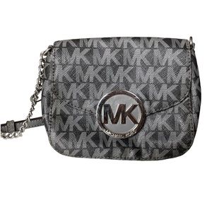Michael Kors grey crossbody with chain strap and monogram buckle